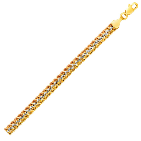 Tri-Toned Multi-Strand Rope Chain Bracelet in 10k Yellow, White, and Rose Gold